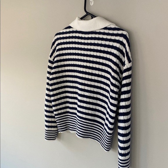 Loft Size Small Mixed Stripe Collared V-Neck Sweater - Picture 4 of 11